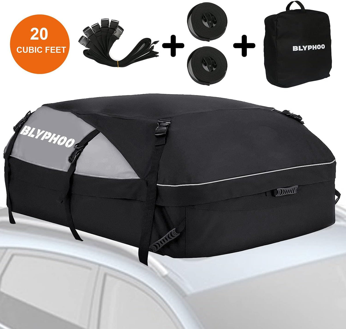20 Cubic Feet Waterproof Rooftop Cargo Carrier with 8 Reinforced Straps J90810