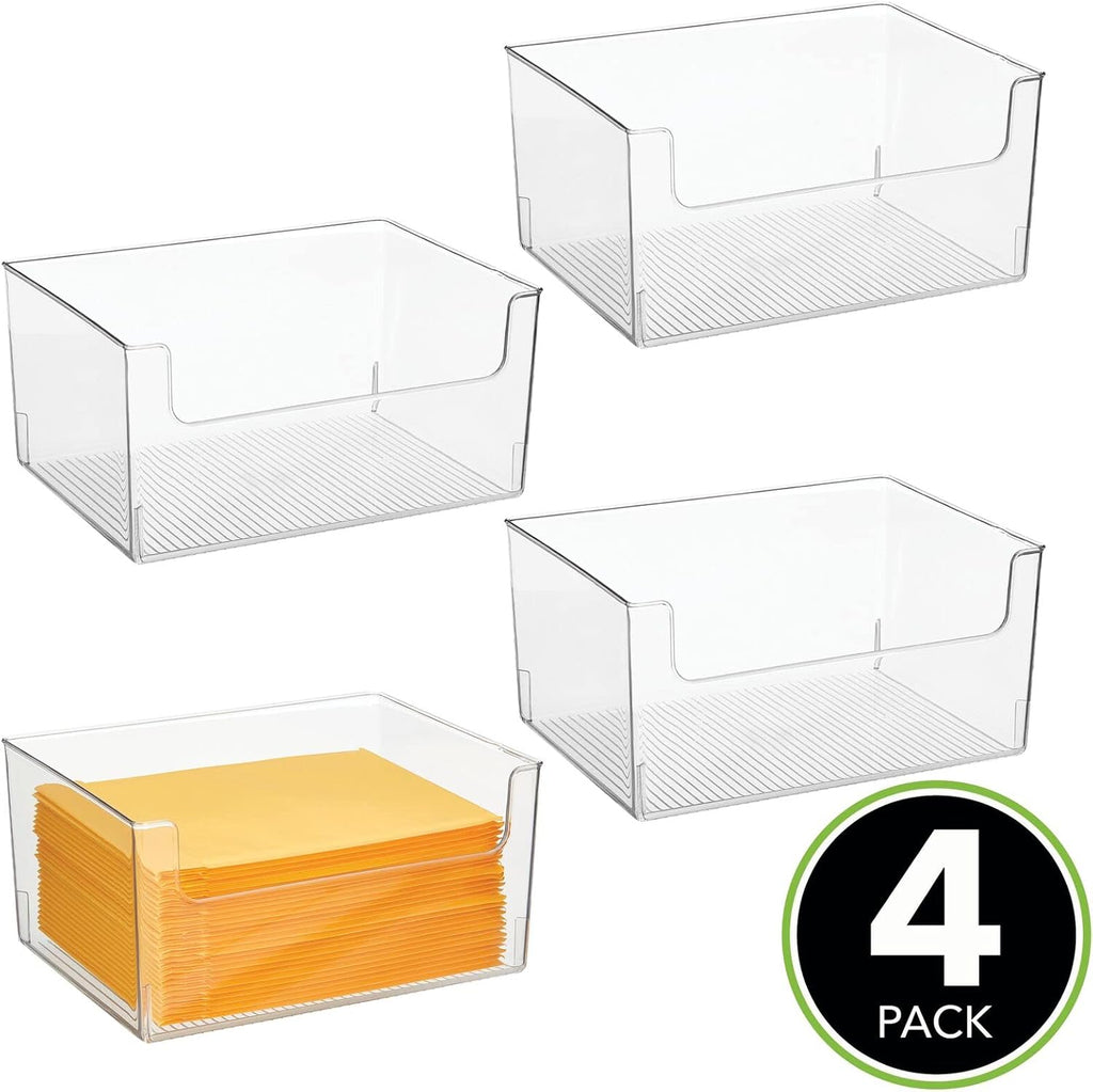 Clear Stackable Plastic Open Front Storage Organizer Bin, 4 Pack D699