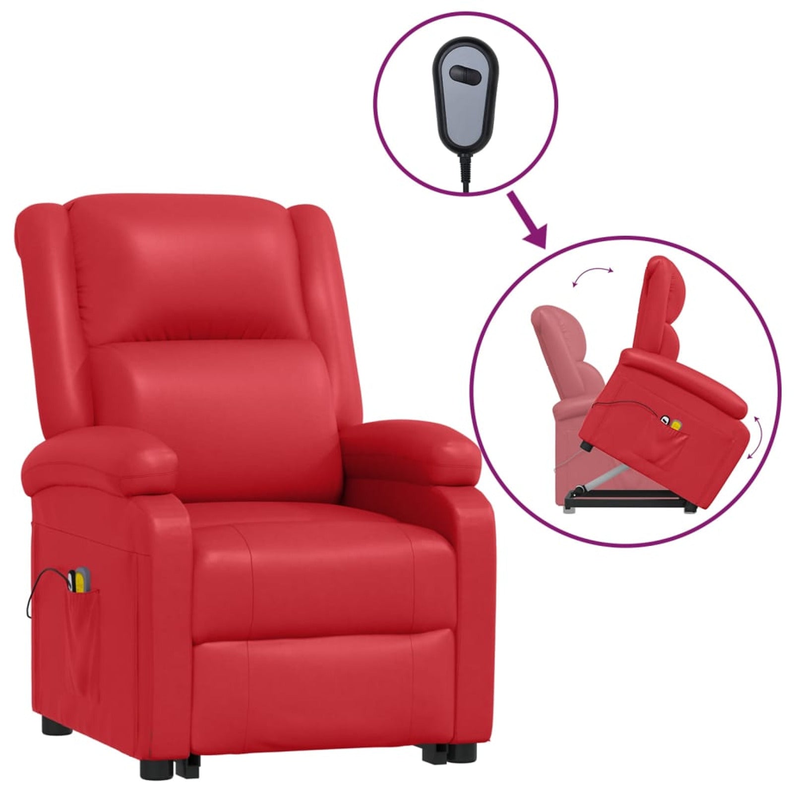 Power Lift Massage Recliner with Adjustable Footrest and Side Pocket, Faux Leather Sofa Chair O12221