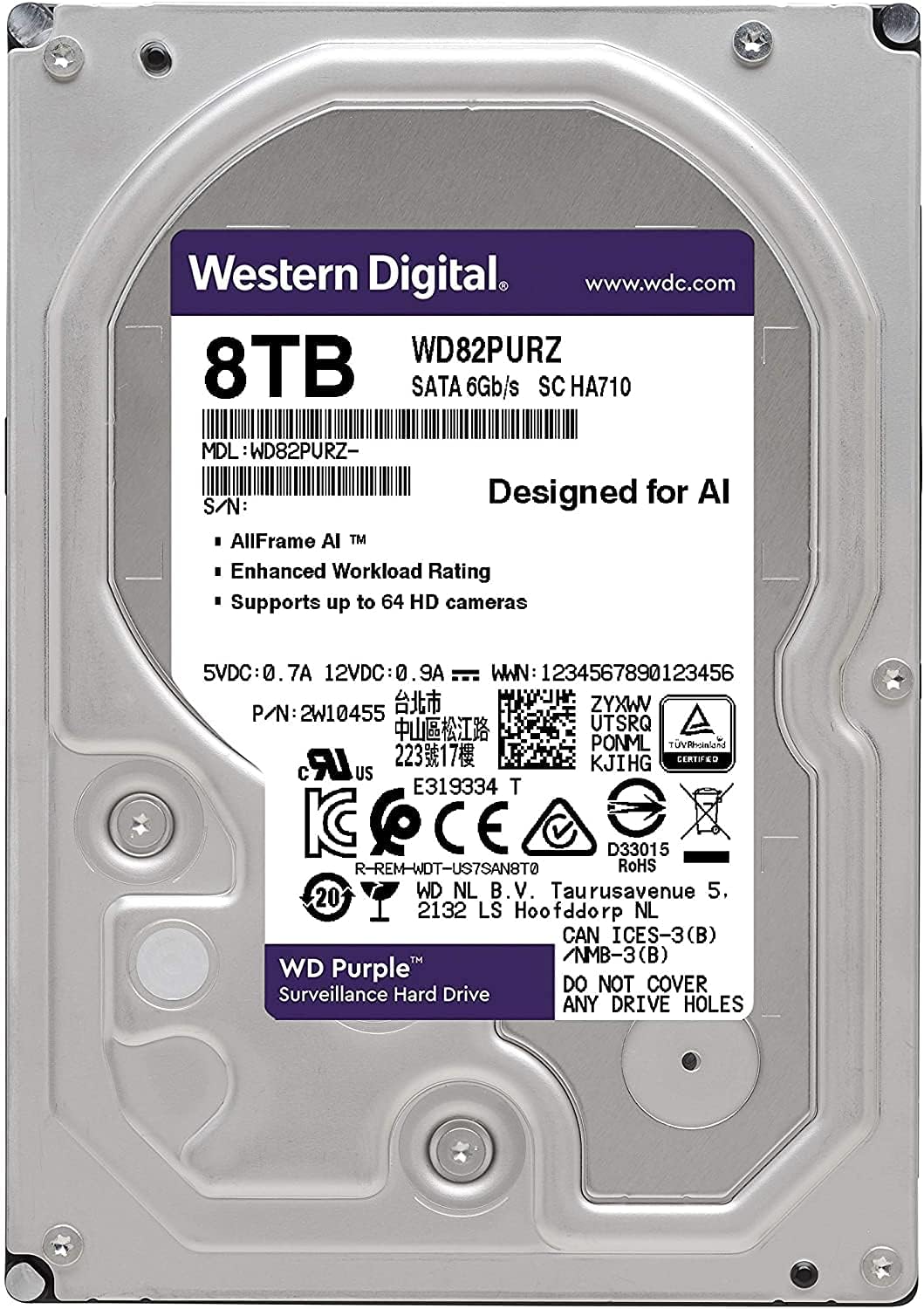 8TB Purple Surveillance Internal Hard Drive B76173