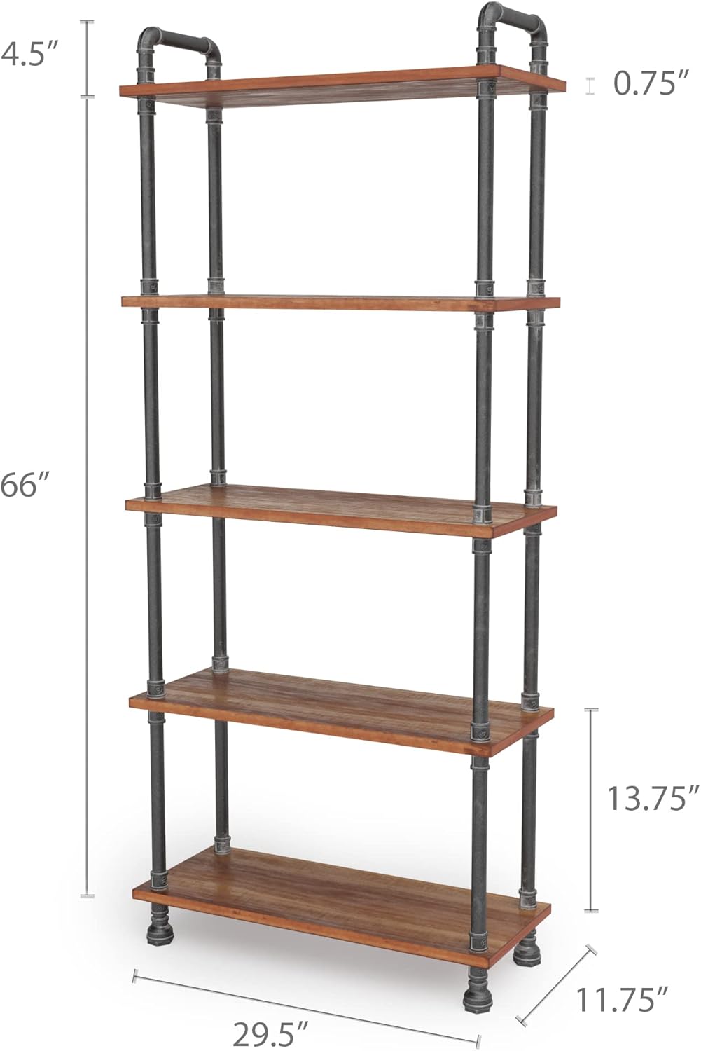 5-Tier Solid Pine Open Wood Bookcase, Brown Y87010