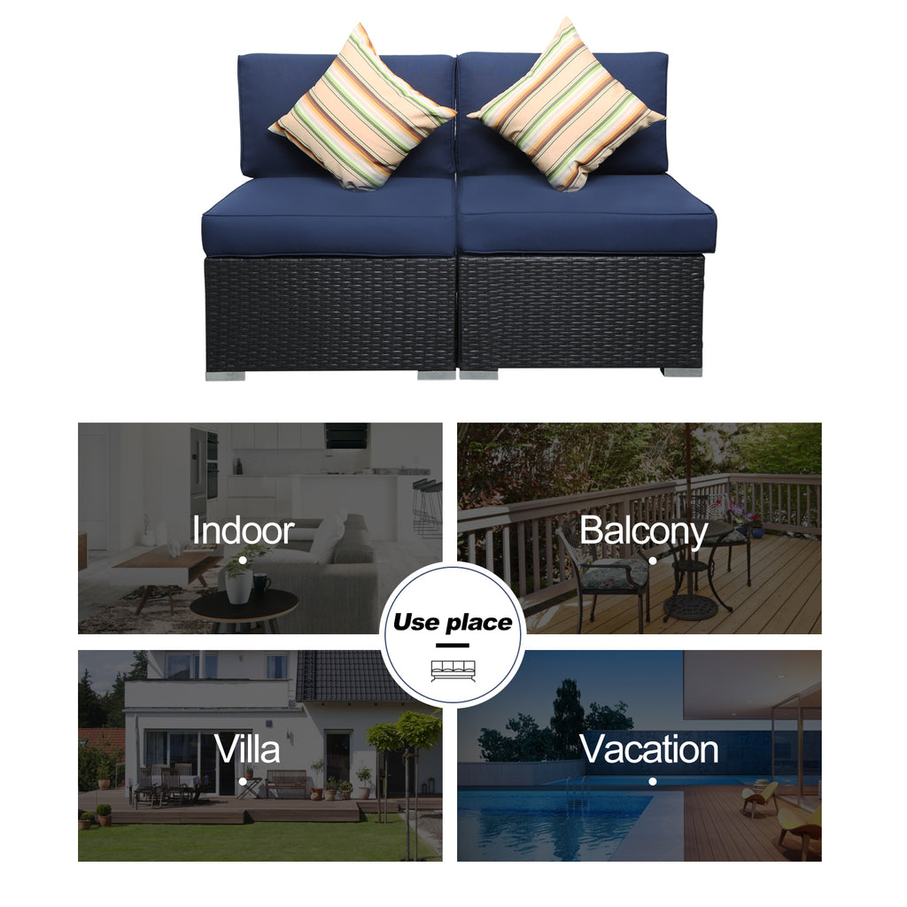 Gray Outdoor Patio Conversation Sofa Set with Padded Wicker Rattan Chairs R4690