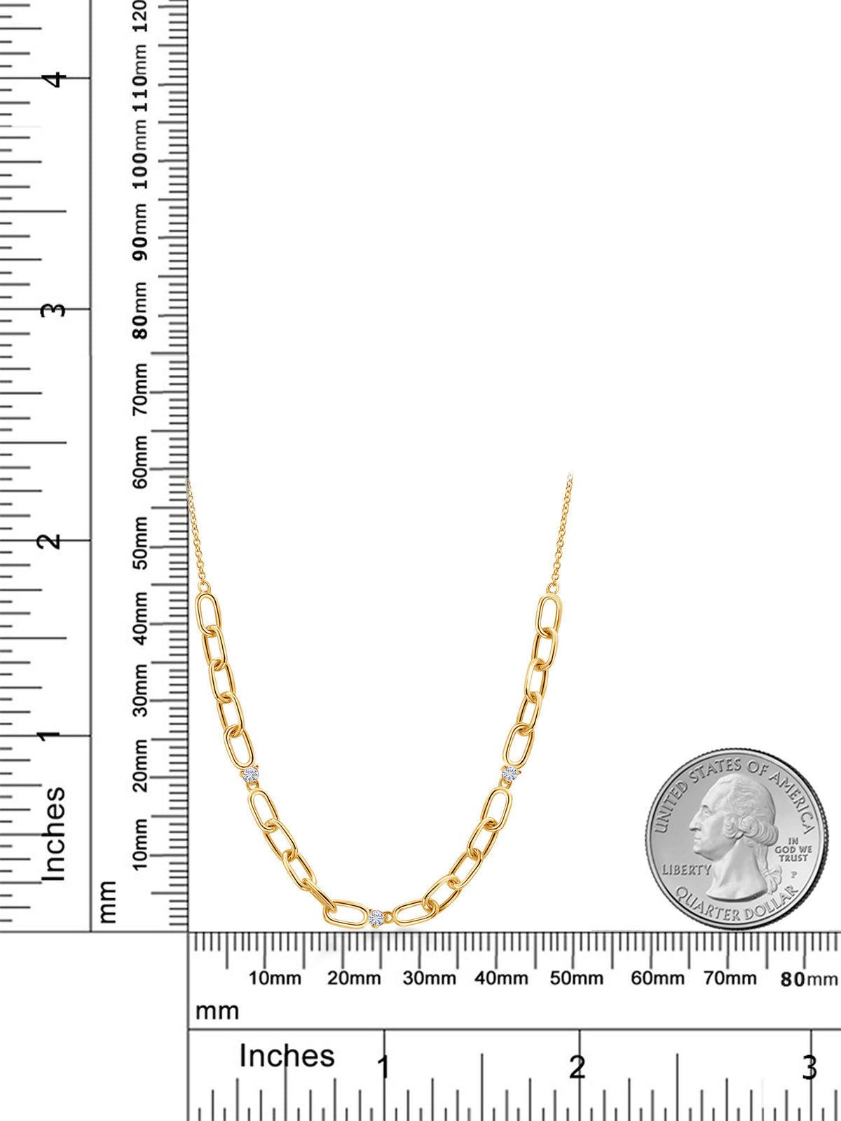 18K Yellow Gold Plated Silver Paperclip Chain Necklace Round Moissanite N28055