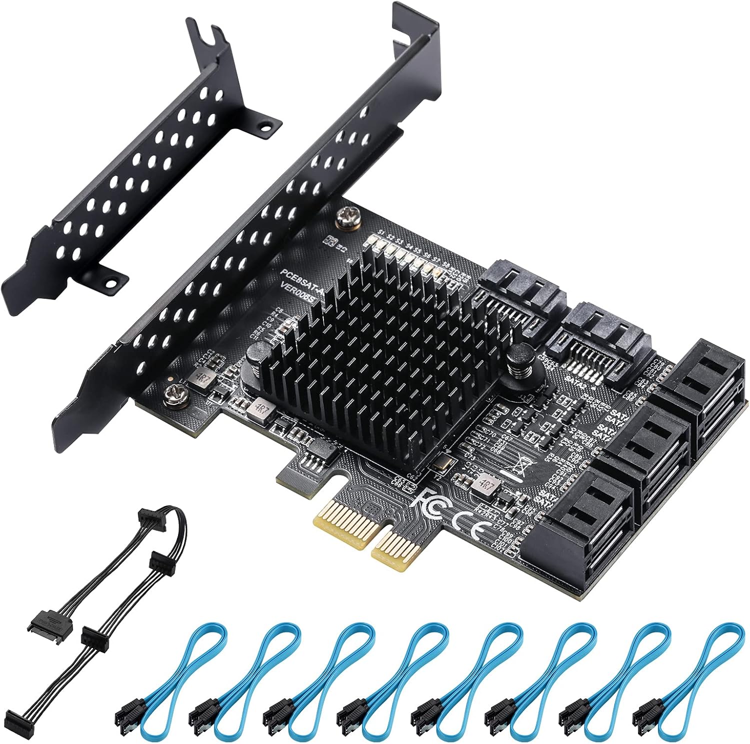PCIe SATA Card 8 Ports with 8 SATA Cables and Low Profile Bracket P832738