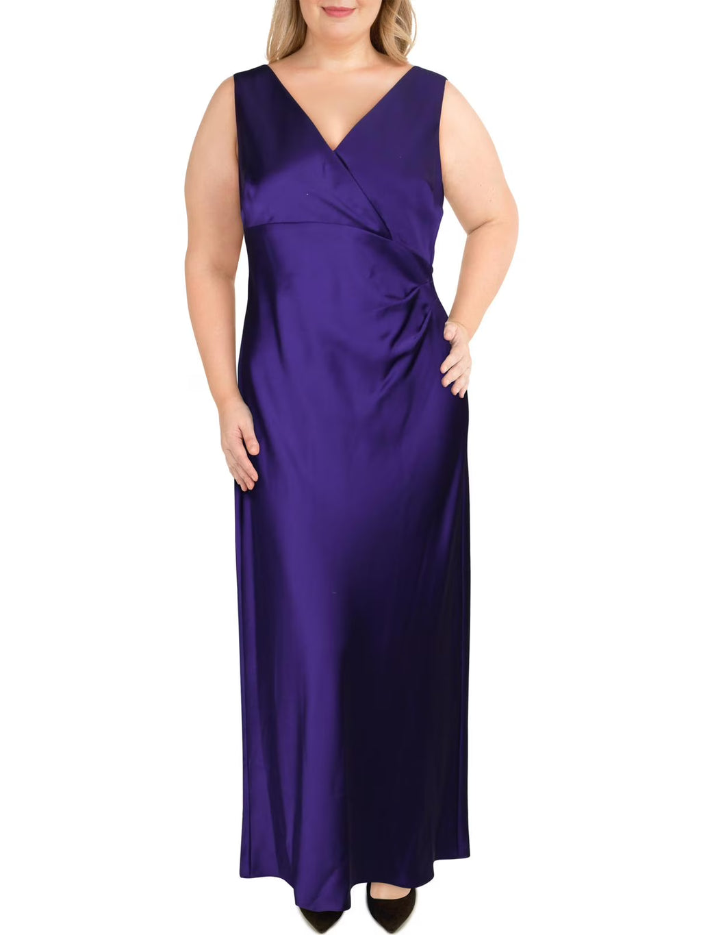 Purple Sleeveless Faux Wrap Formal Dress D6464