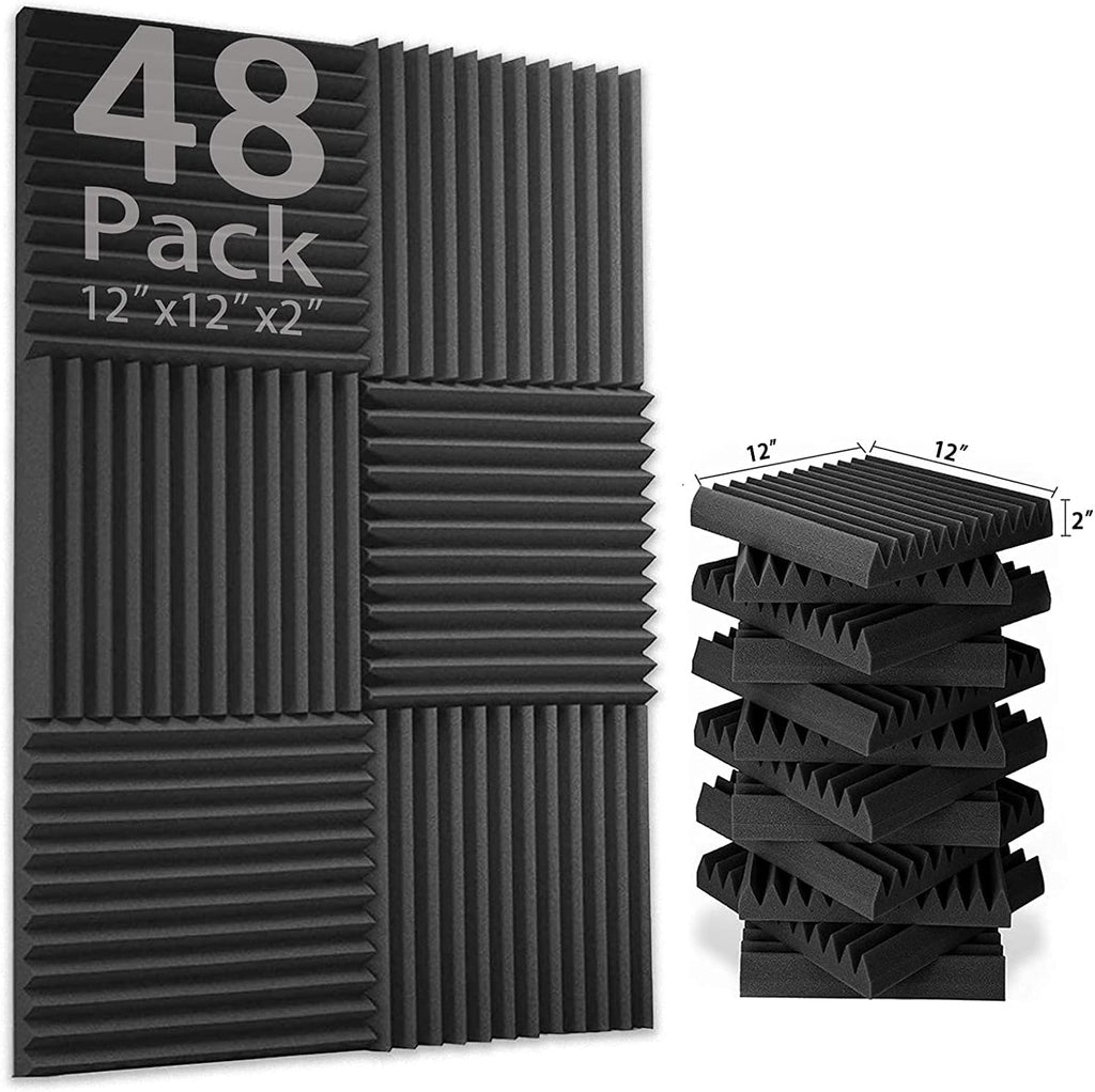 Acoustic Foam Panels 48 Pack 12" x 12" x 2" Sound Dampening Panels, Sound Absorbing Foam, Studio Acoustic Foam, Pack of 2 K8018