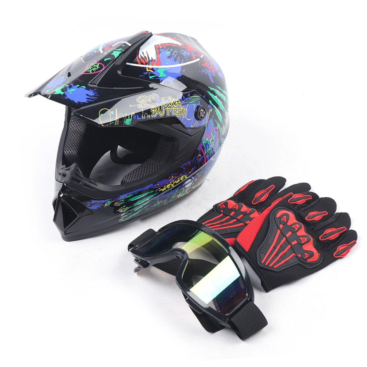 Youth Kids Motocross Helmet with Goggles Gloves DOT M491