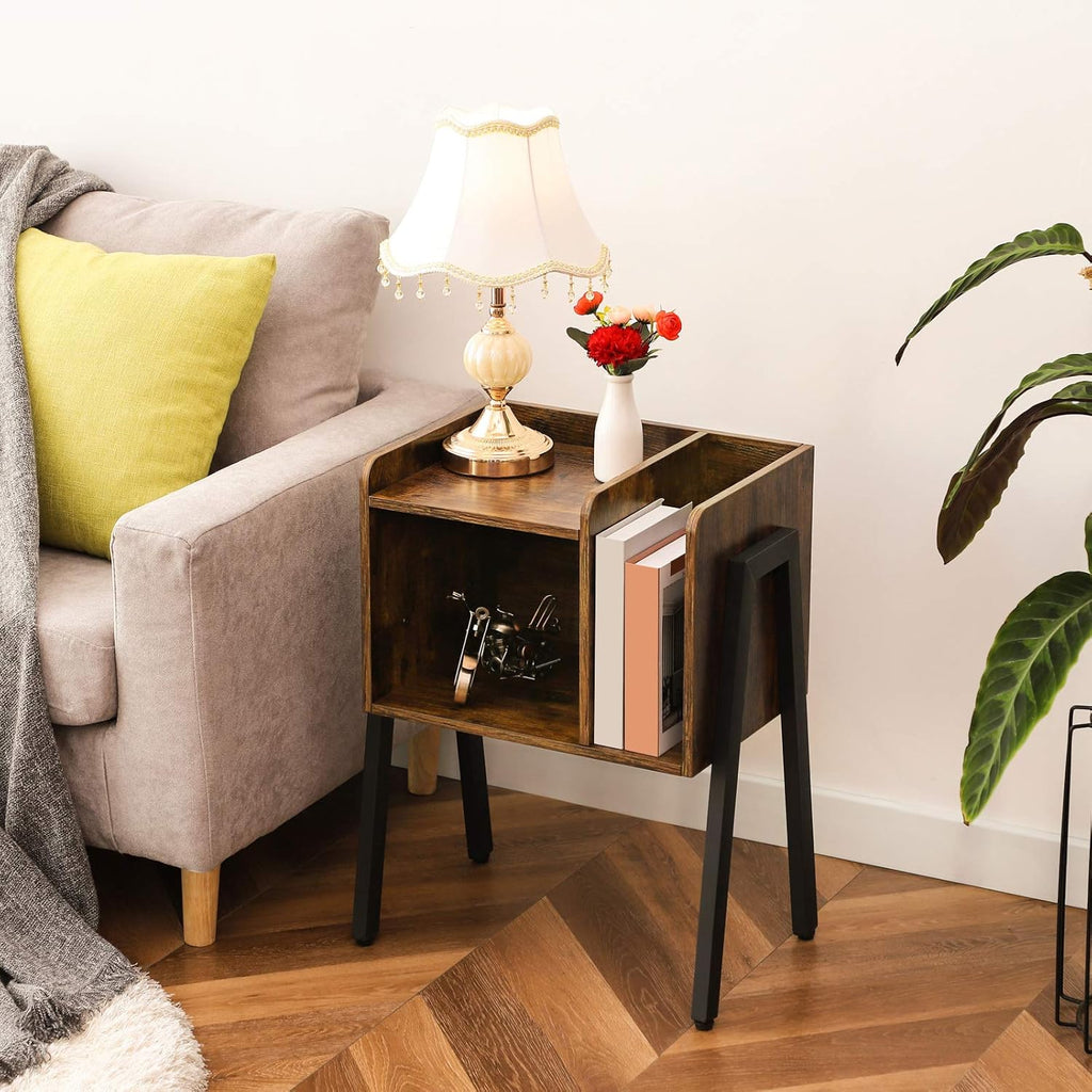 Rustic Brown Stackable End Table with Metal Frame J89407