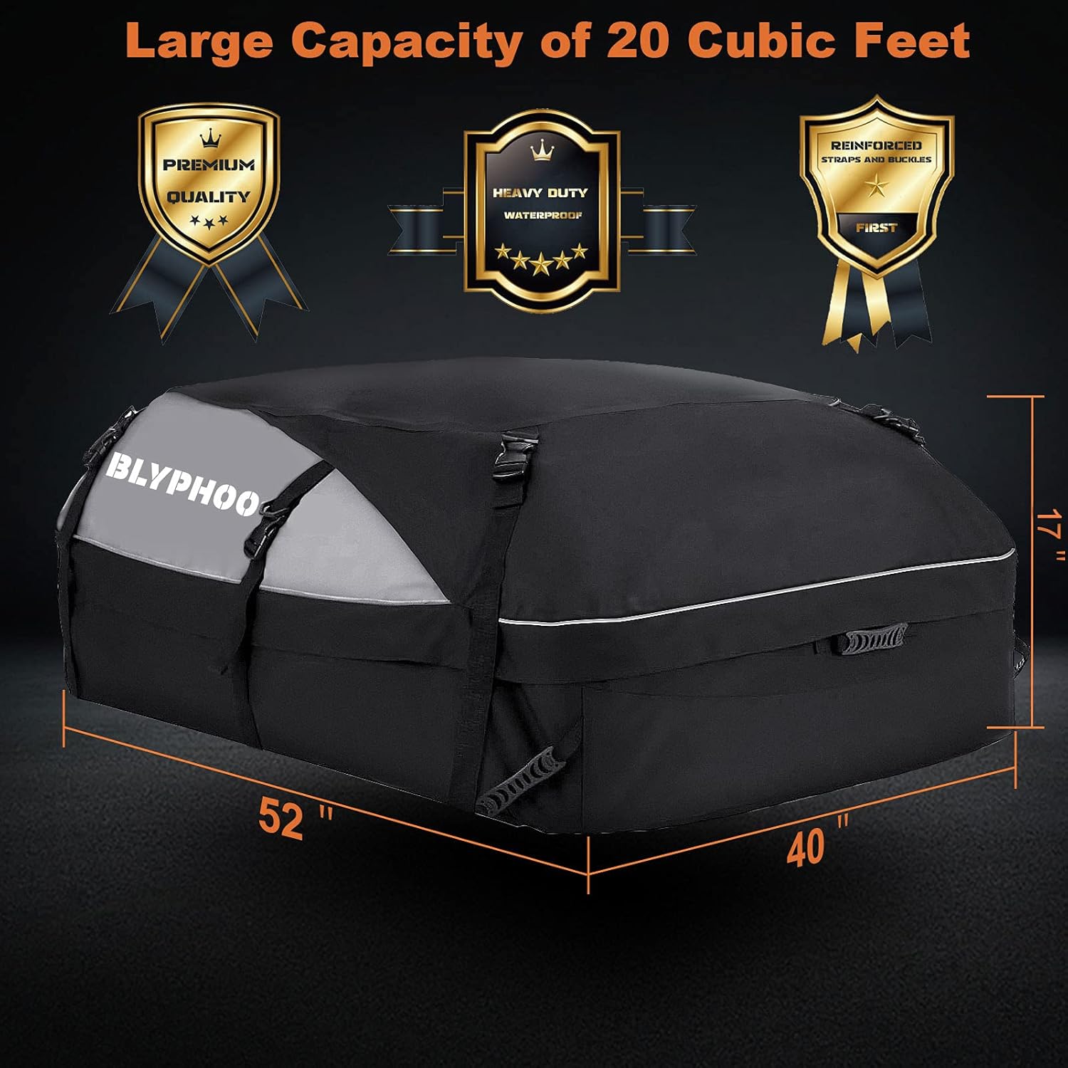20 Cubic Feet Waterproof Rooftop Cargo Carrier with 8 Reinforced Straps J90810
