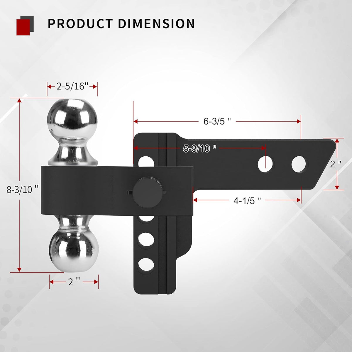 Adjustable Trailer Hitch Ball Mount, 2-Inch Receiver, 4-Inch Drop, Forged Aluminum Shank, 2-Inch and 2-5/16-Inch Combo Stainless Steel Tow Balls, Black S212
