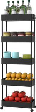Black 5 Tier Slim Rolling Utility Cart C671