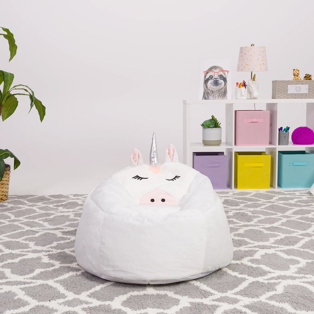 White Unicorn Furry Bean Bag Chair S4259