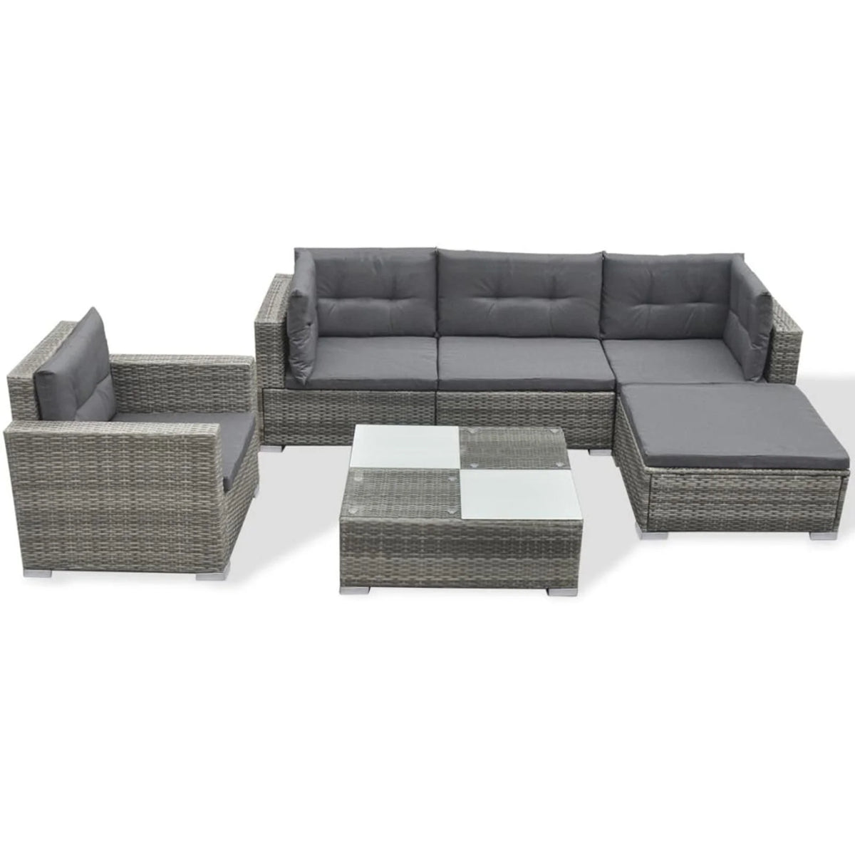 Grey Rattan Patio Sectional Sofa Set with Cushions Ottoman and Coffee Table I687984