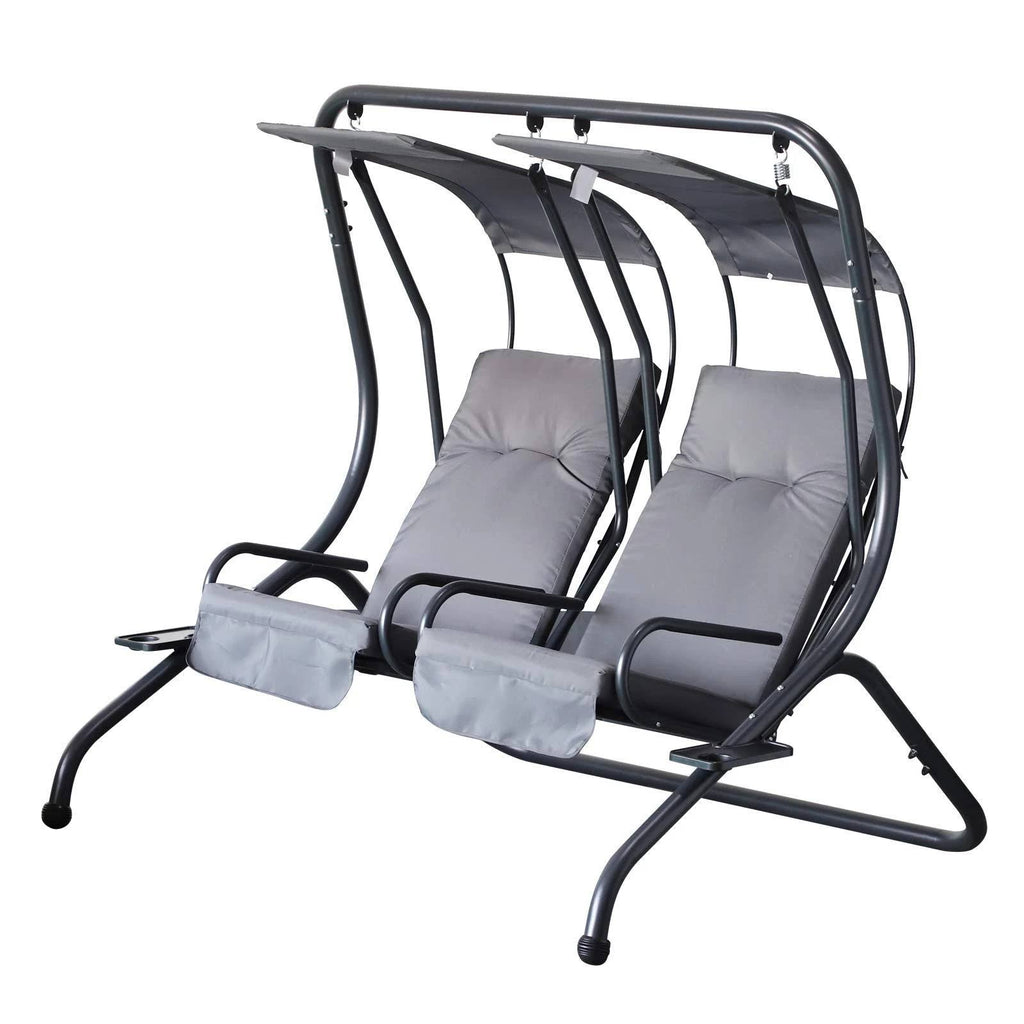 Grey Outdoor Swinging Chairs with Safety Handrails and Removable Shade Canopy V39072