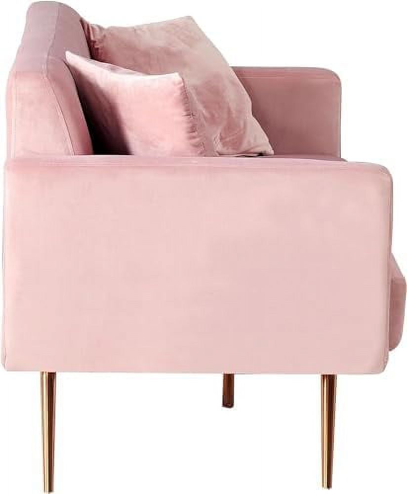 Pink Velvet Fabric Sofa Bed Futon with 2 Pillows 70.3 inch Loveseat Sofa V63032