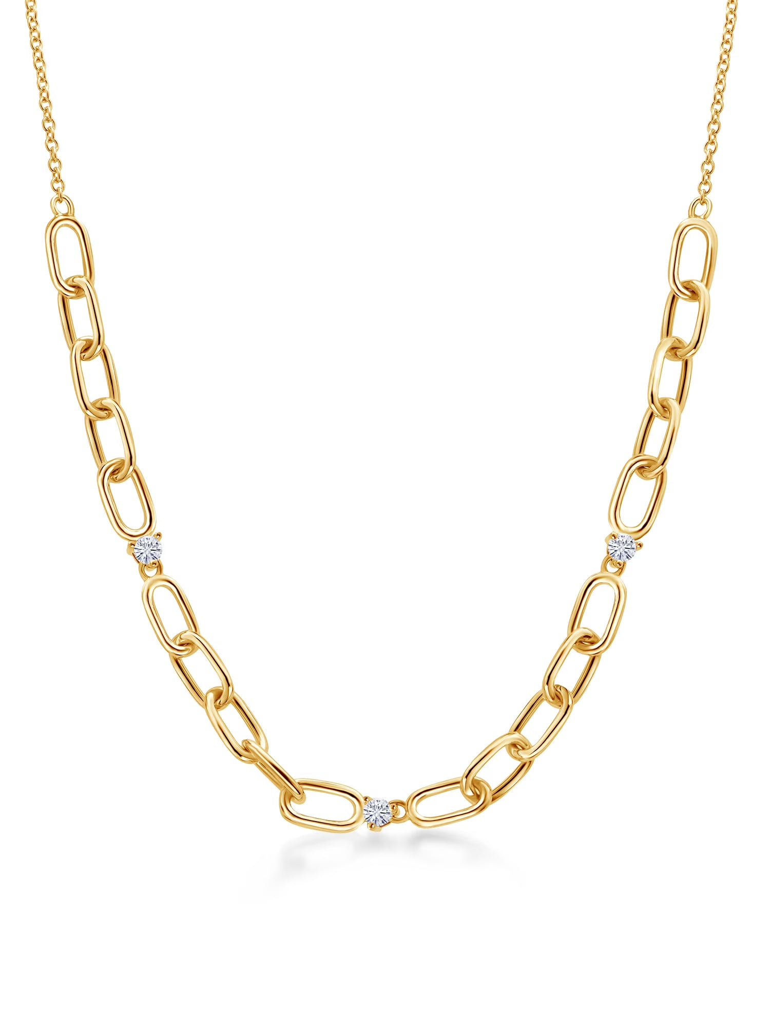 18K Yellow Gold Plated Silver Paperclip Chain Necklace Round Moissanite N28055