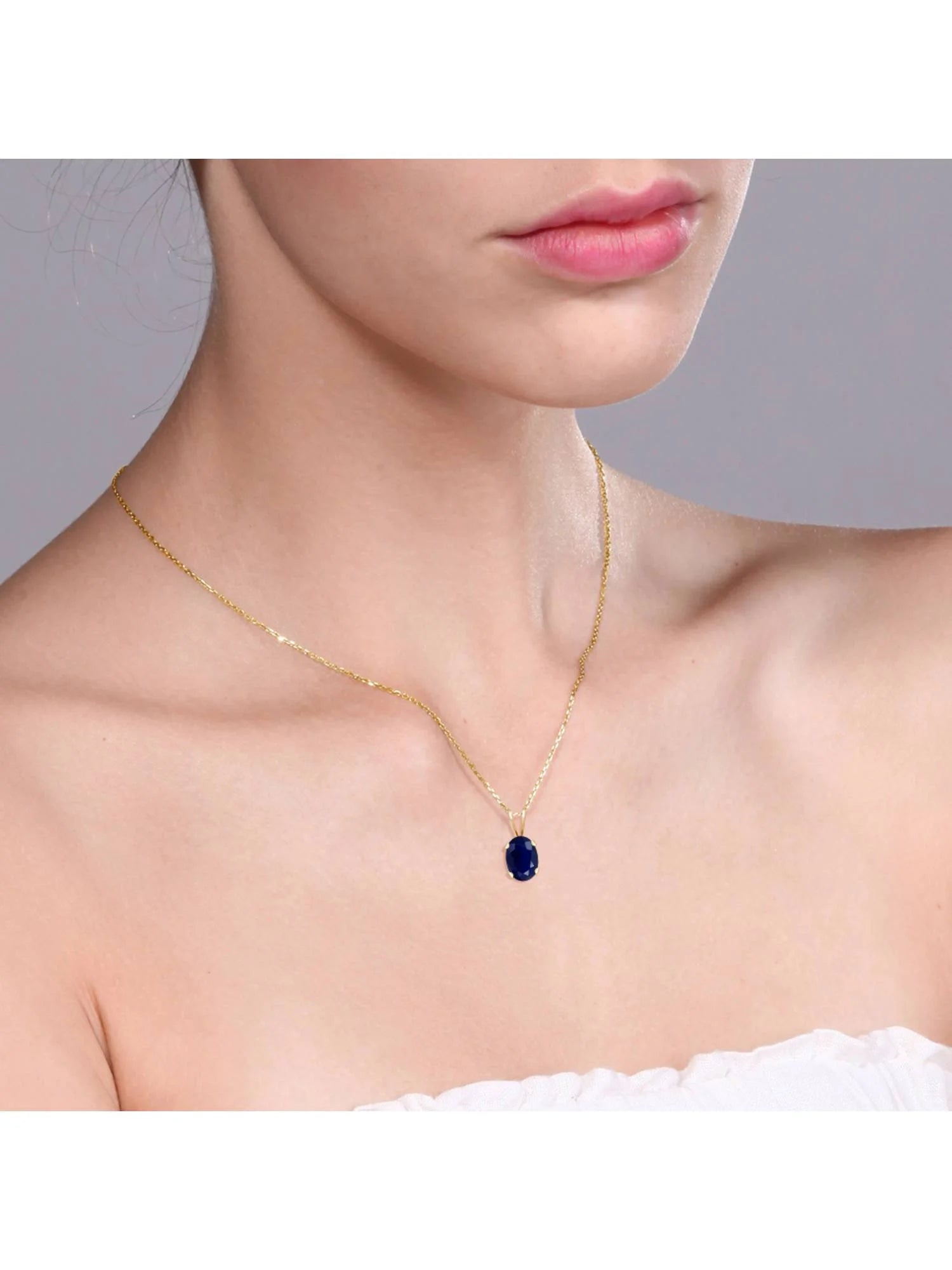14K Yellow Gold Blue Sapphire Pendant Necklace with 18 inch Chain A70412