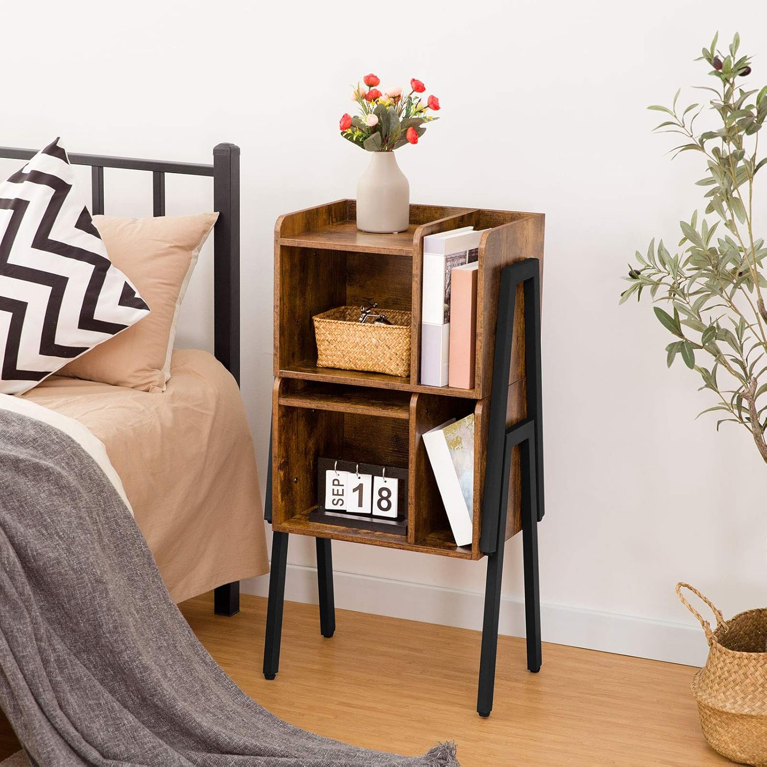 Rustic Brown Stackable End Table with Metal Frame J89407