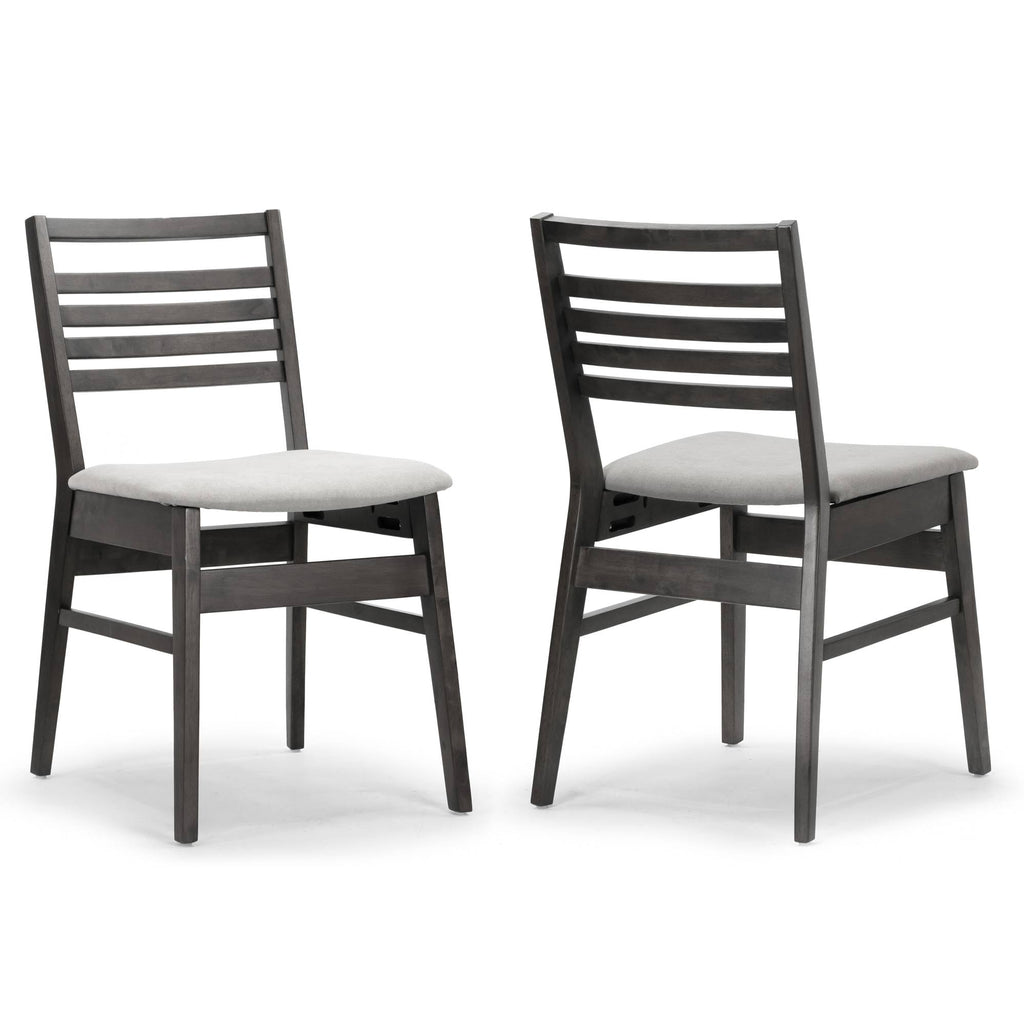 Set of 2 Black Wood Chair with Light Grey Fabric Seat and Ladder Back D199