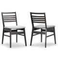 Set of 2 Black Wood Chair with Light Grey Fabric Seat and Ladder Back D199