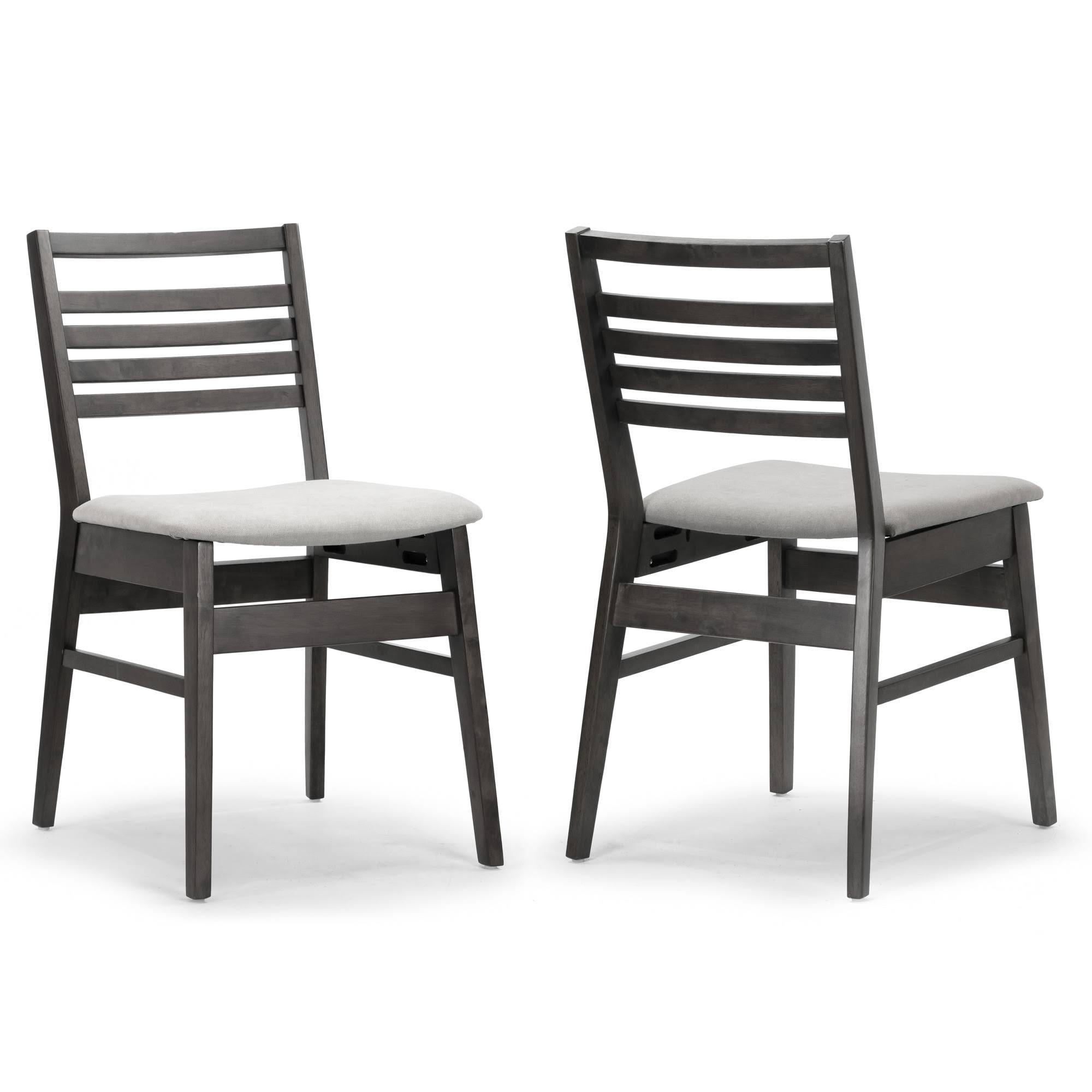 Set of 2 Black Wood Chair with Light Grey Fabric Seat and Ladder Back D199
