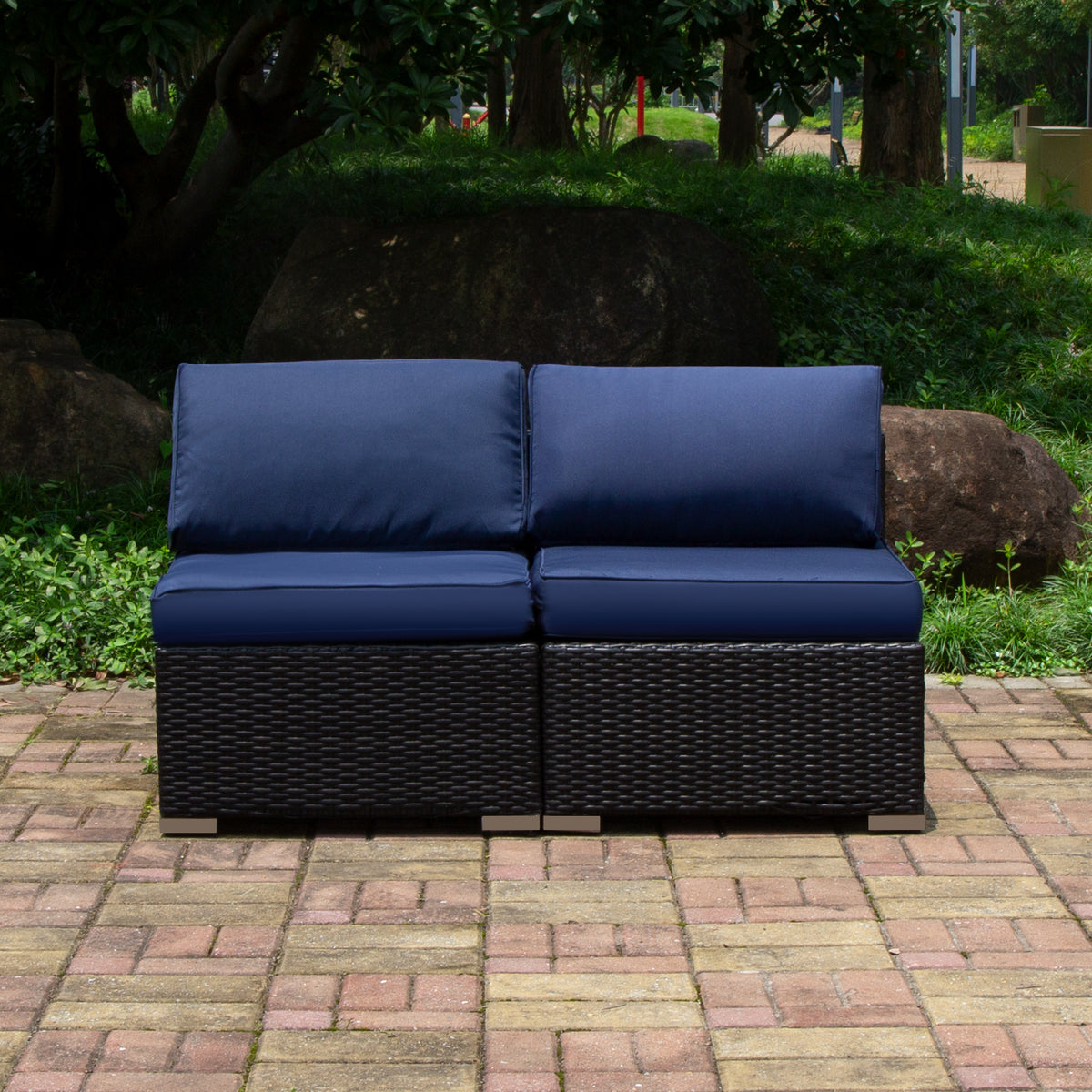 Gray Outdoor Patio Conversation Sofa Set with Padded Wicker Rattan Chairs R4690