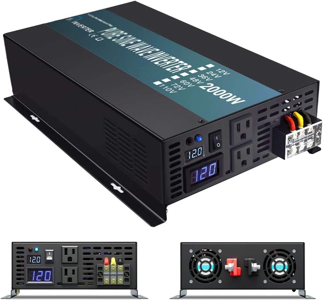 2000W 12V 120V Pure Sine Wave Power Inverter with 2 AC Outlets B60704