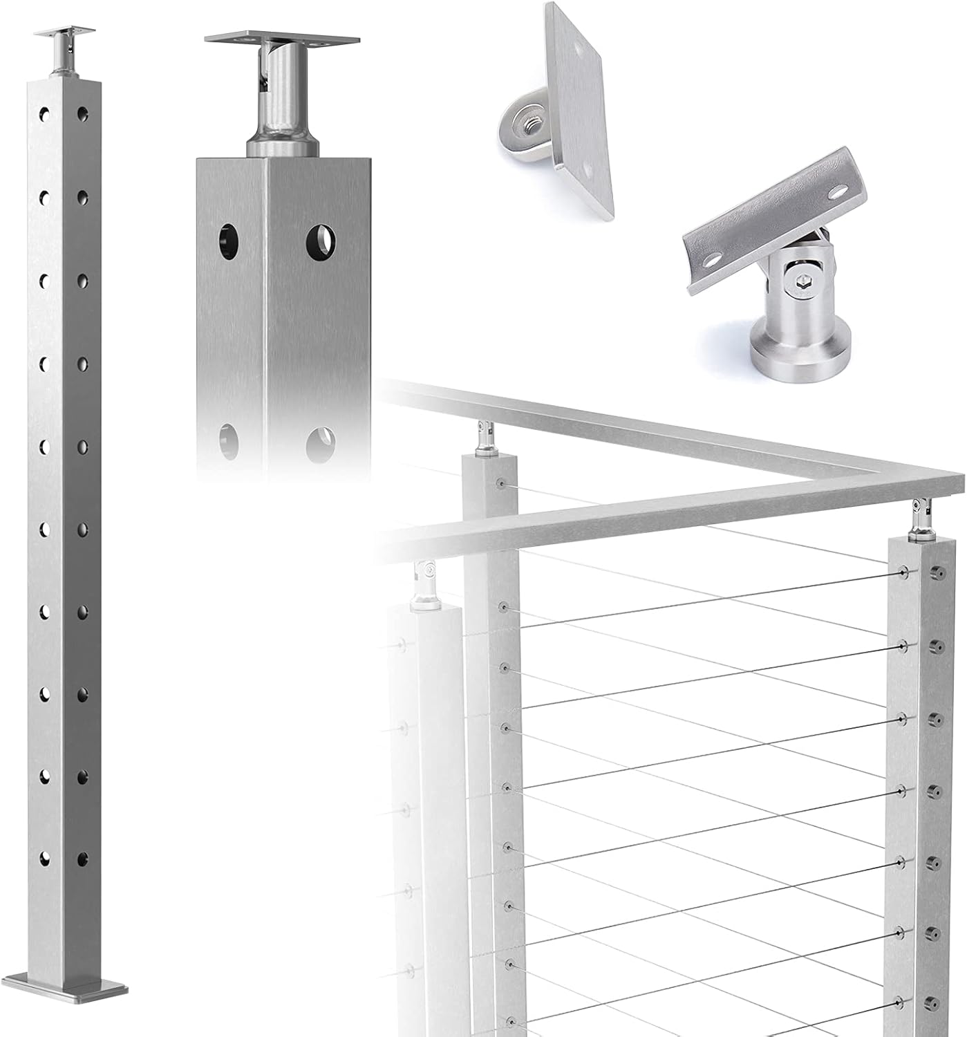 Square Weldless Stainless Steel Cable Railing Corner Post T260051