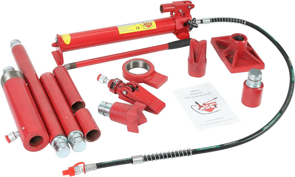 Red 20 Ton Porta Power Kit with 78.7 inch Oil Hose Hydraulic Ram U6638