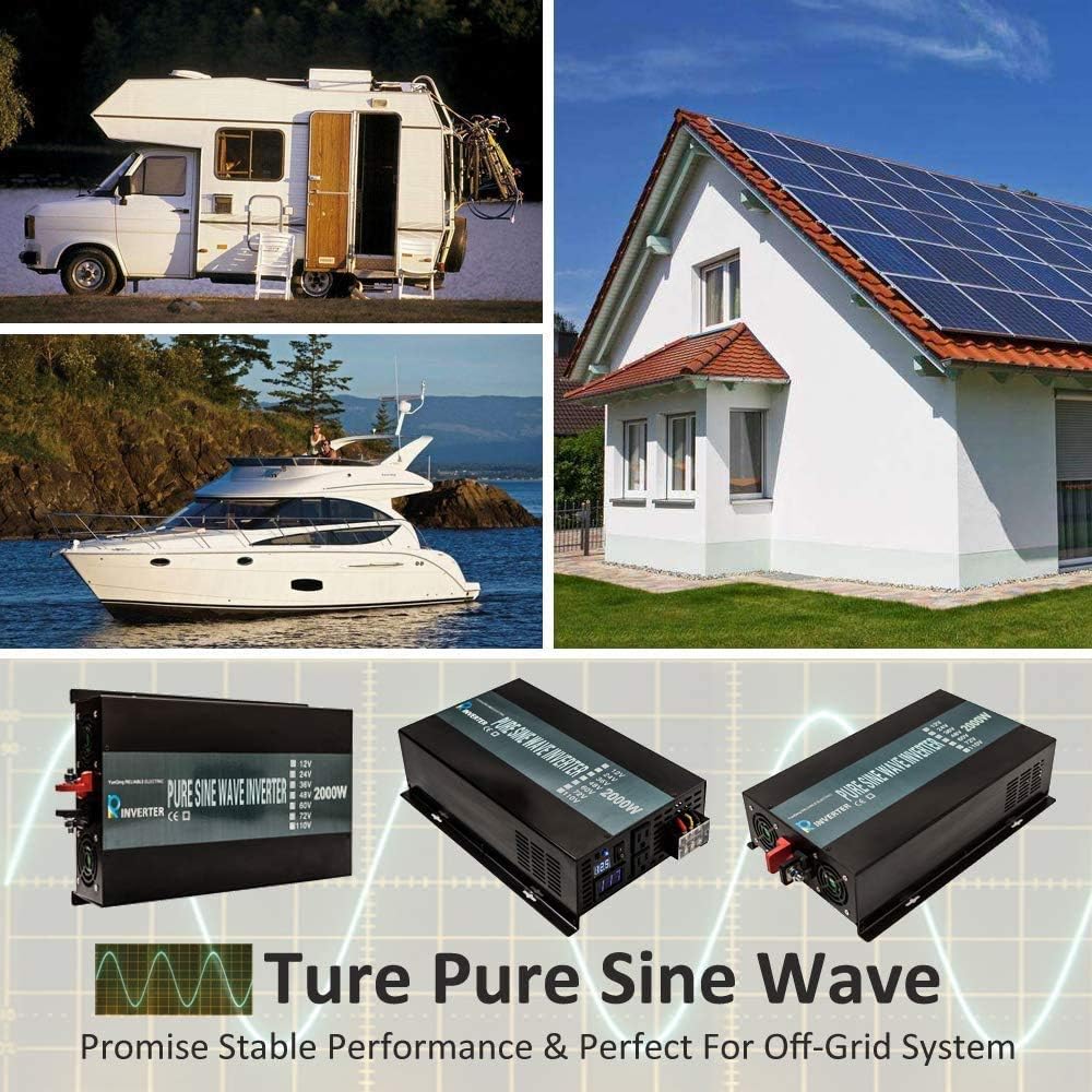 2000W 12V 120V Pure Sine Wave Power Inverter with 2 AC Outlets B60704