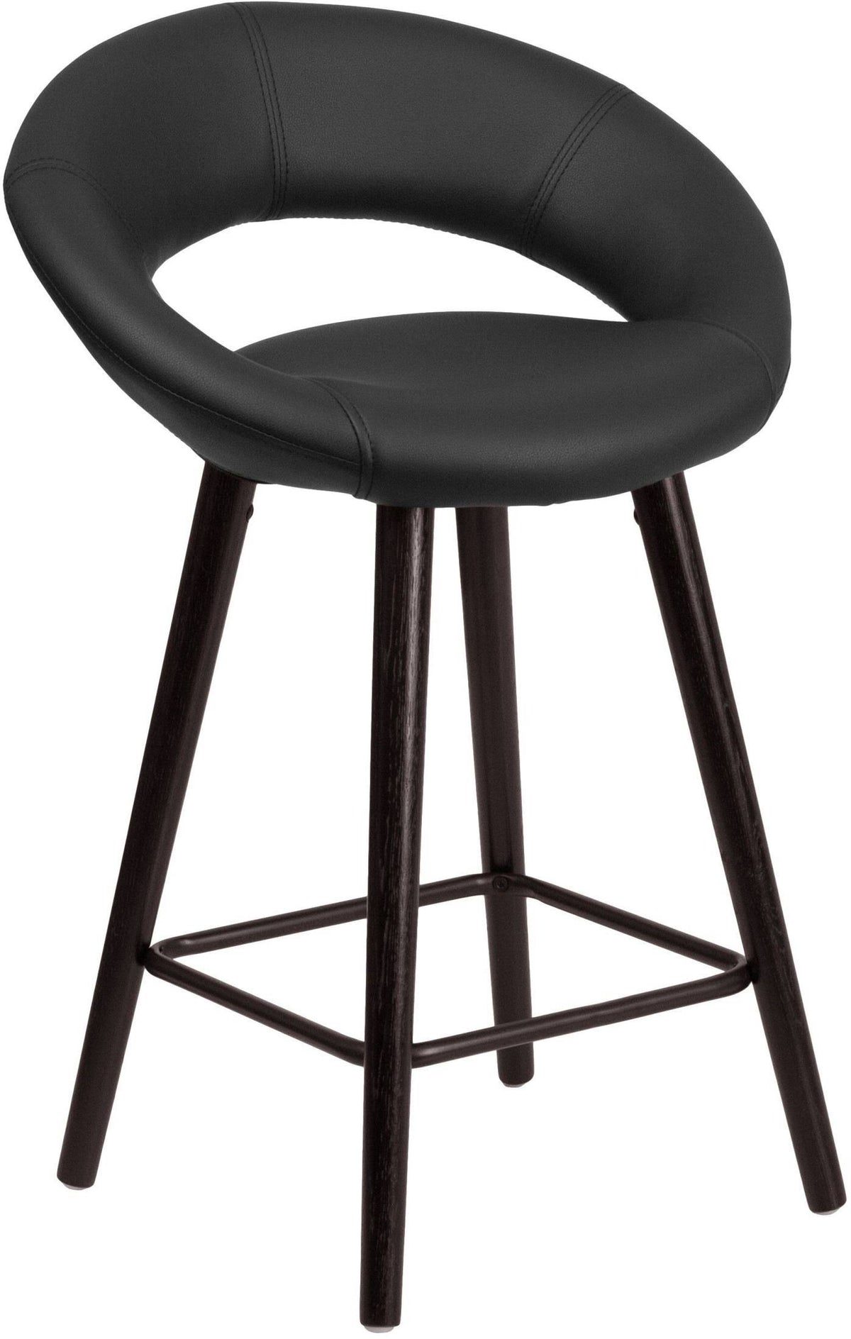 24&& High Cappuccino Wood Counter Height Stool in Black Vinyl F866927