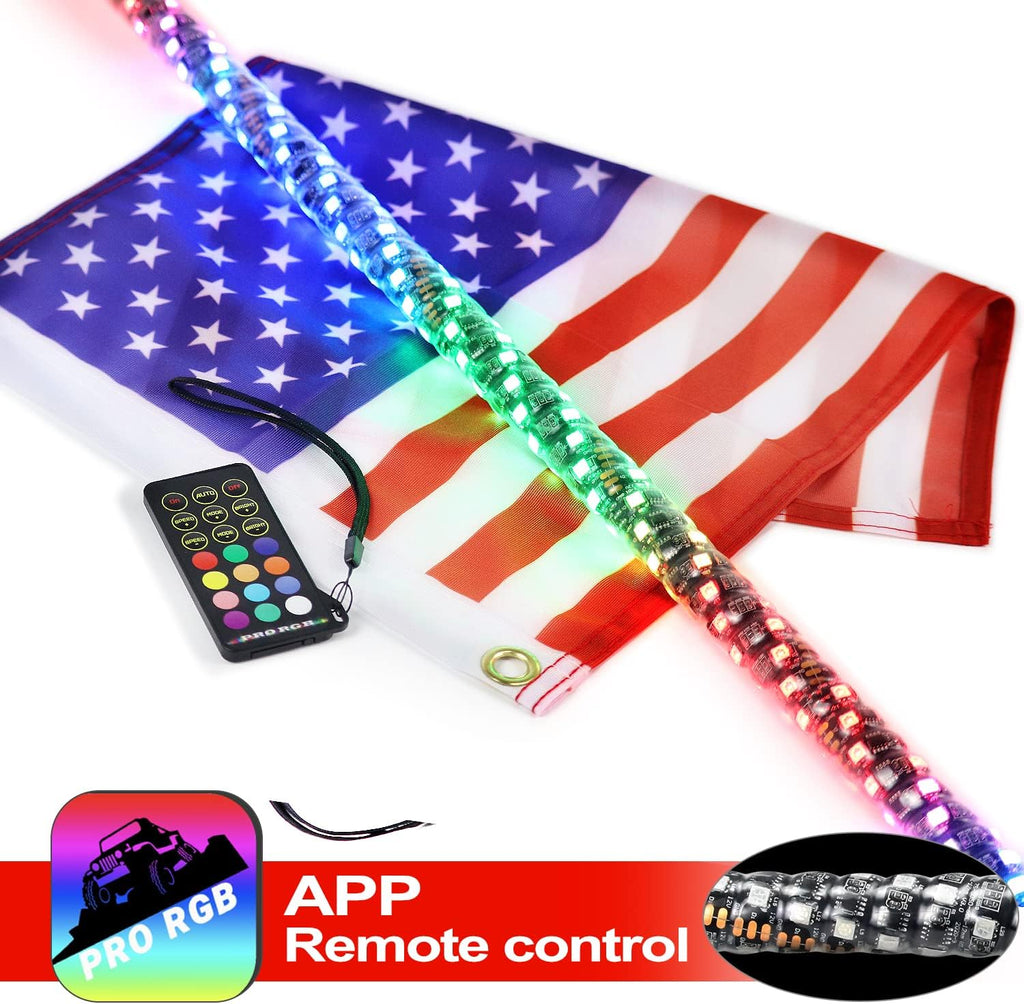 Seamless Spiral Wrapped 4FT Lighted Whips with Remote and App Control C97891
