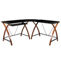 Black/Brown L-Shaped Computer Desk with Keyboard Tray T47791