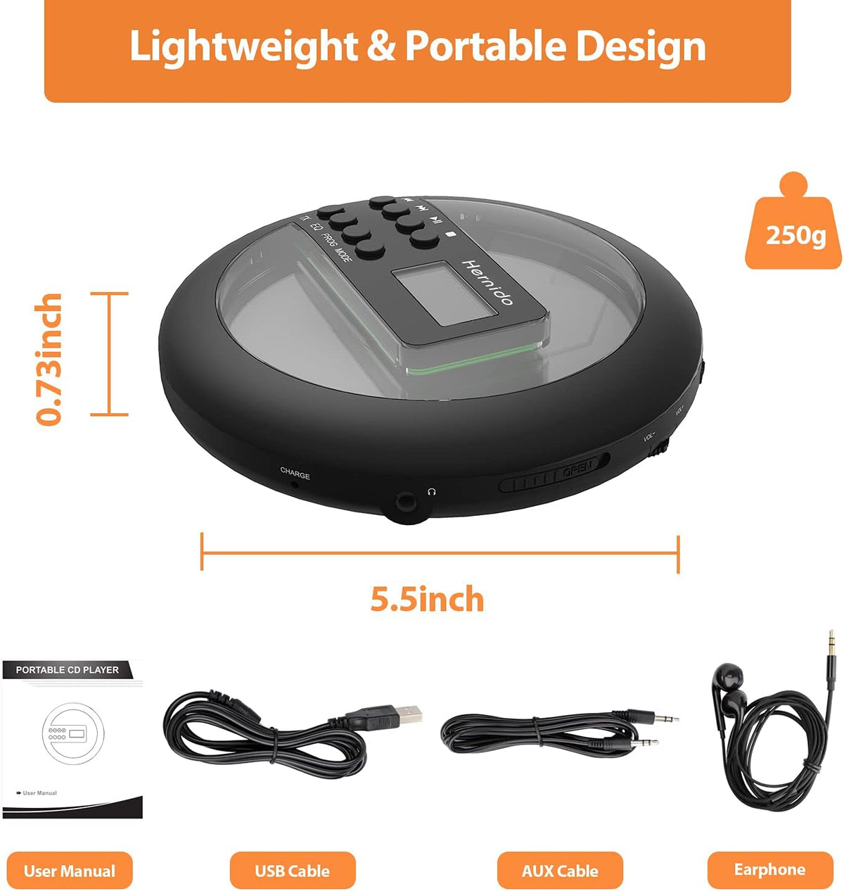 Rechargeable Portable CD Player with FM Transmitter, Headphones, Pack of 2 C815714