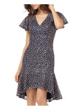 Navy Short Sleeve V Neck Short Dress P4679