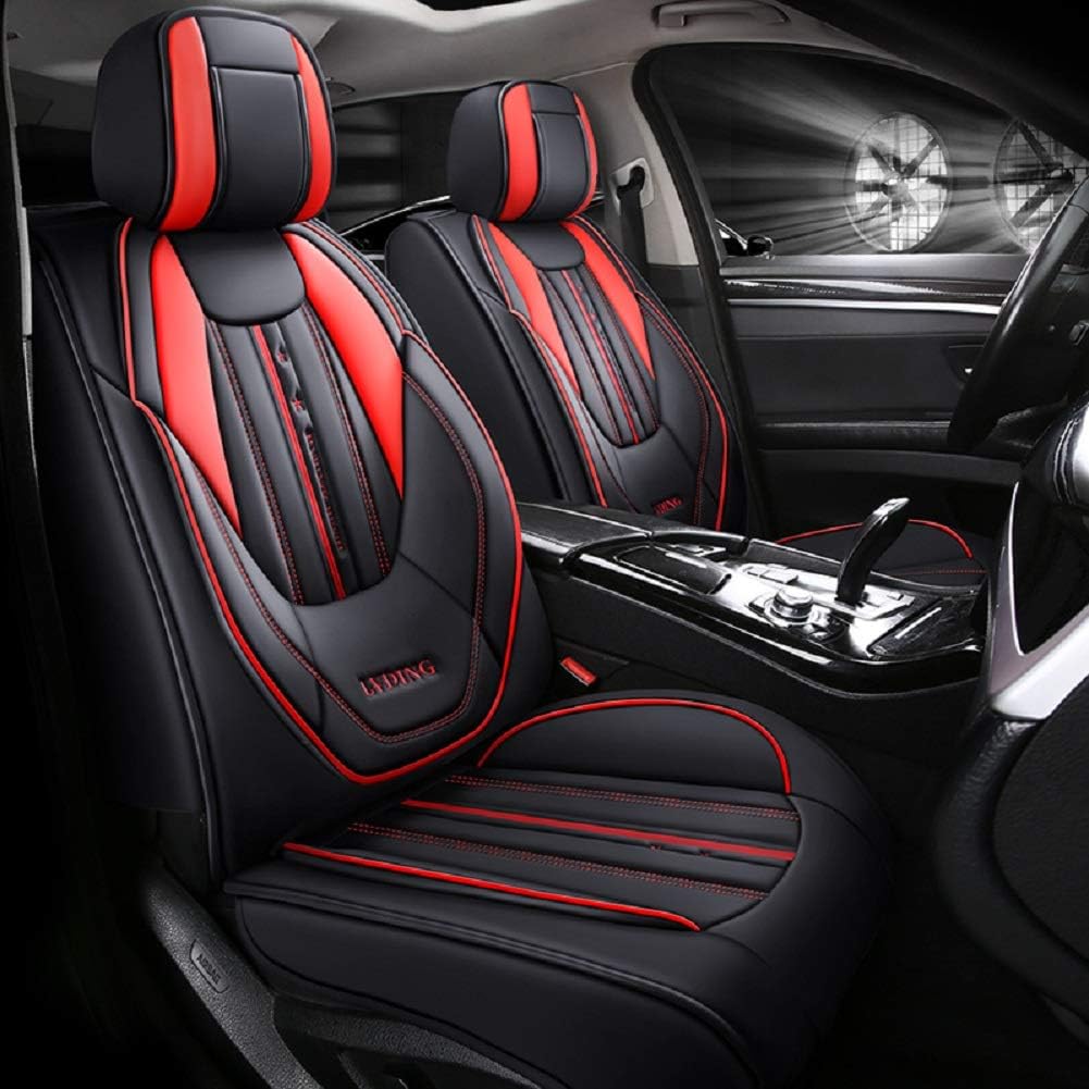 Black-Green PU Leather 5 Seats Full Set Car Seat Covers F962381