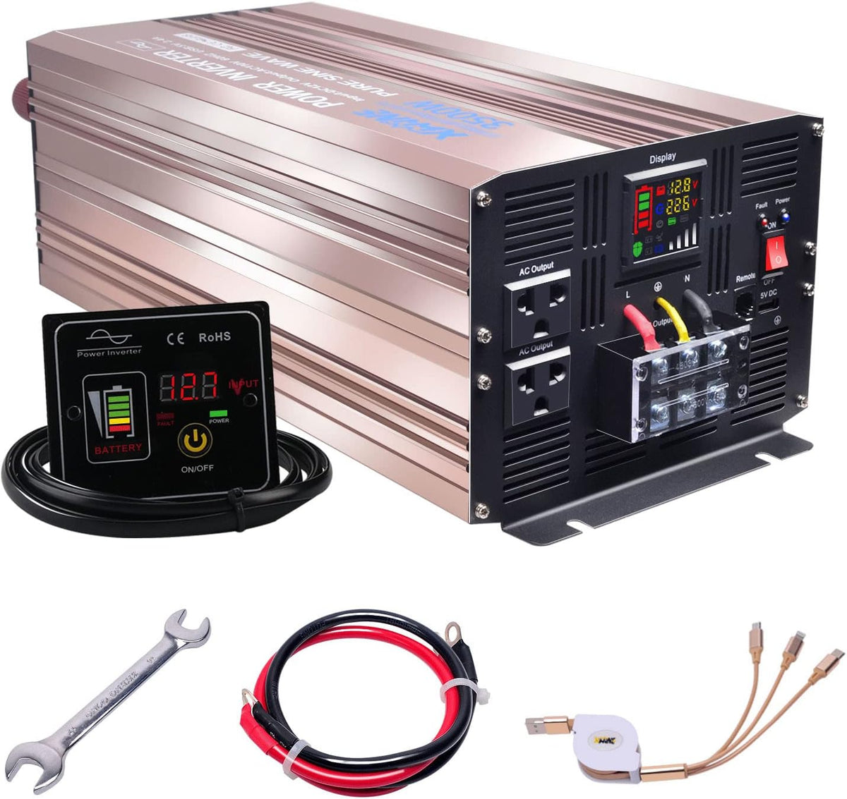 500 Watts Power Inverter 12V to 110V Pure Sine Wave with LED Display and 4.2A USB Charging Ports & 2 AC Outlets Pack of 2 J460654