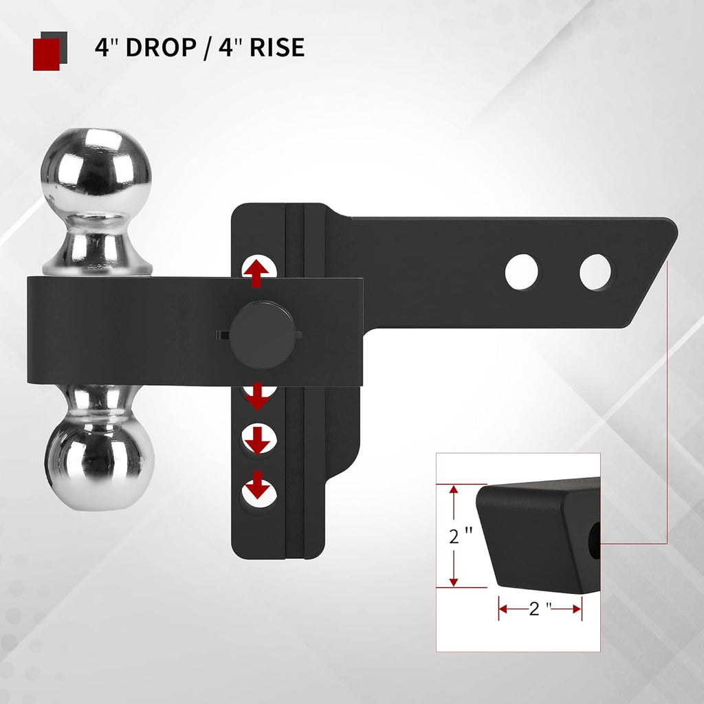 Adjustable Trailer Hitch Ball Mount, 2-Inch Receiver, 4-Inch Drop, Forged Aluminum Shank, 2-Inch and 2-5/16-Inch Combo Stainless Steel Tow Balls, Black S212