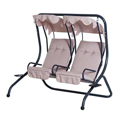 Grey Outdoor Swinging Chairs with Safety Handrails and Removable Shade Canopy V39072