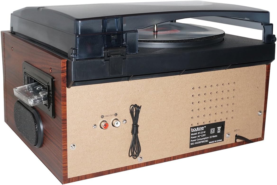 Bluetooth Record Player Turntable with AM/FM Radio, Cassette, CD Player, 2 Built in Speaker, SD Slot, USB, AUX V827024