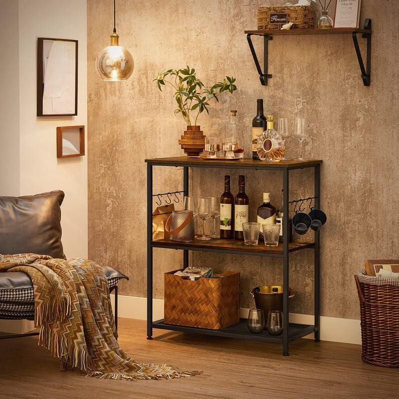 Rustic Brown and Black Metal Bakers Rack K197243
