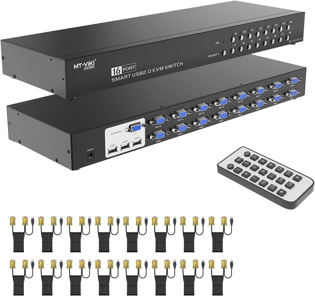 KVM Switch 16 Port Rackmount VGA USB Console with Cables & Ears 1U Rack E72258