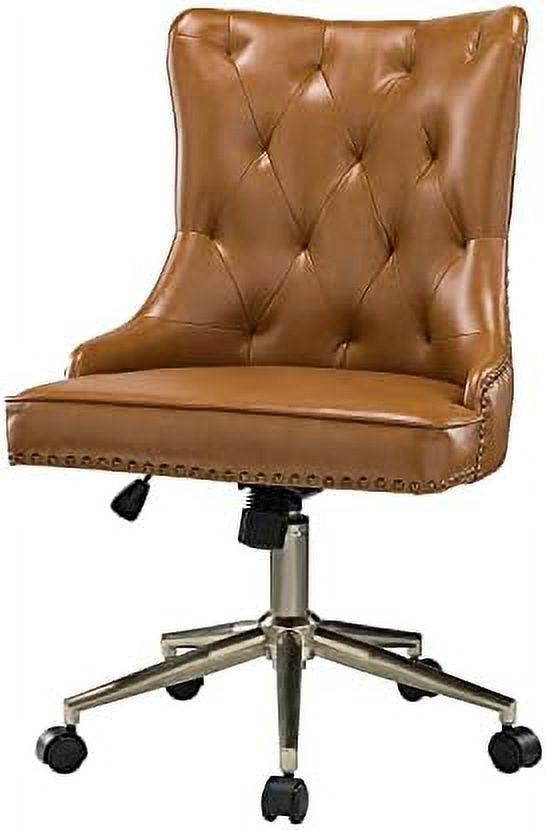 Camel PU Leather Armless Ergonomic Swivel Task Chair with 5 Rolling Casters R7143