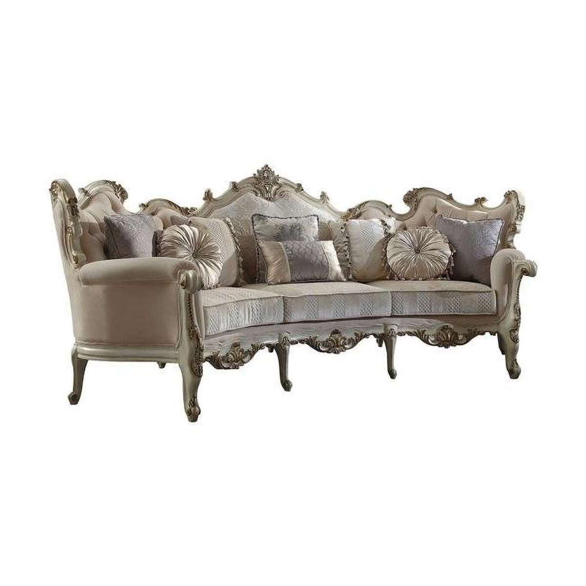 Fabric Antique Pearl Poly Resin Sofa with 8 Pillows G3149