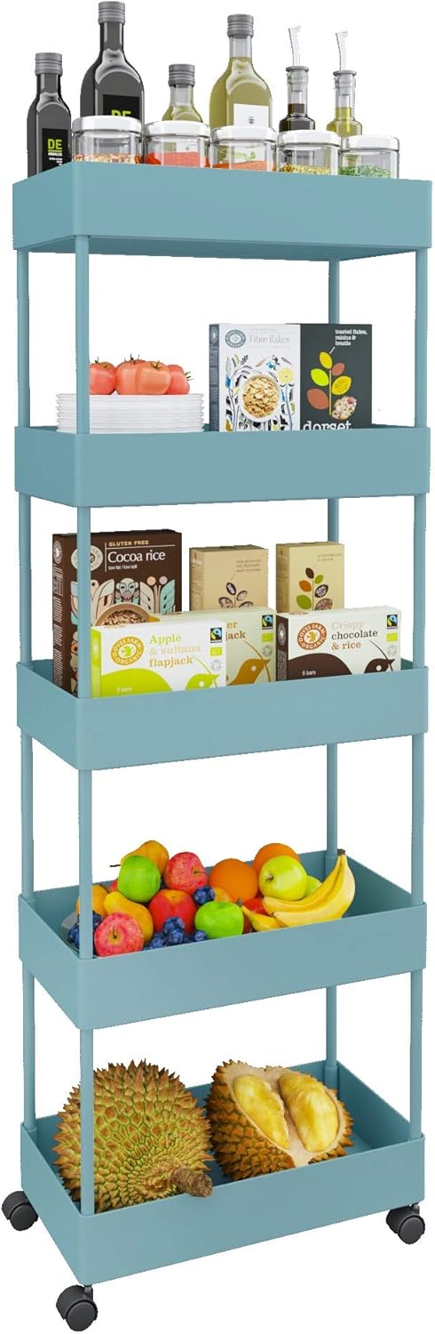 Black 5 Tier Slim Rolling Utility Cart C671