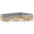 11 Piece Gray Cushioned Pinewood Sectional Outdoor Furniture Set M433