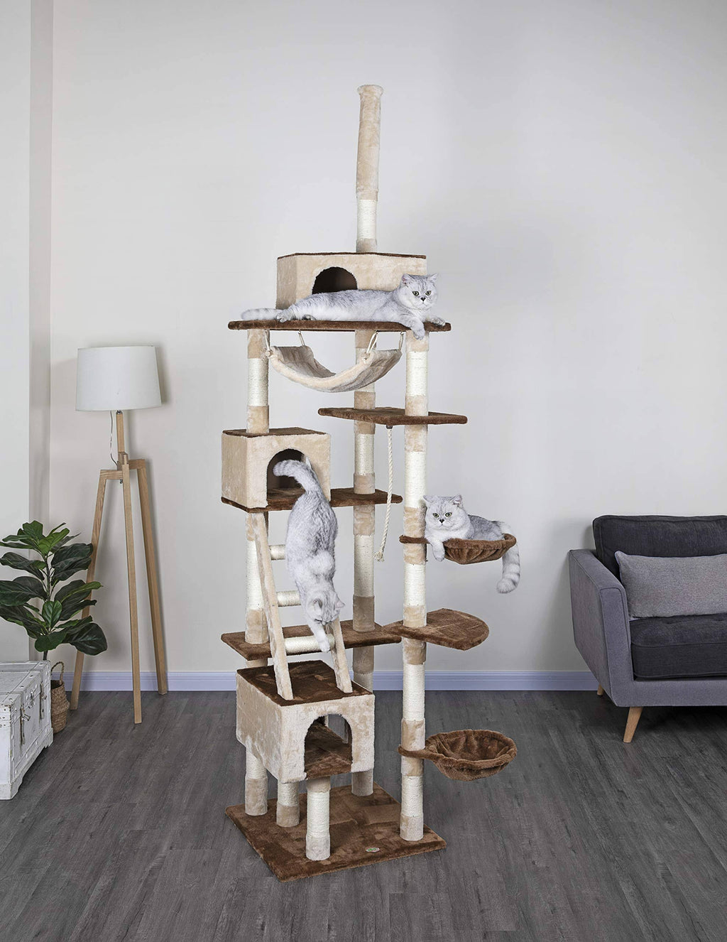 Beige and Brown Cat Furniture Condo Tree O9321