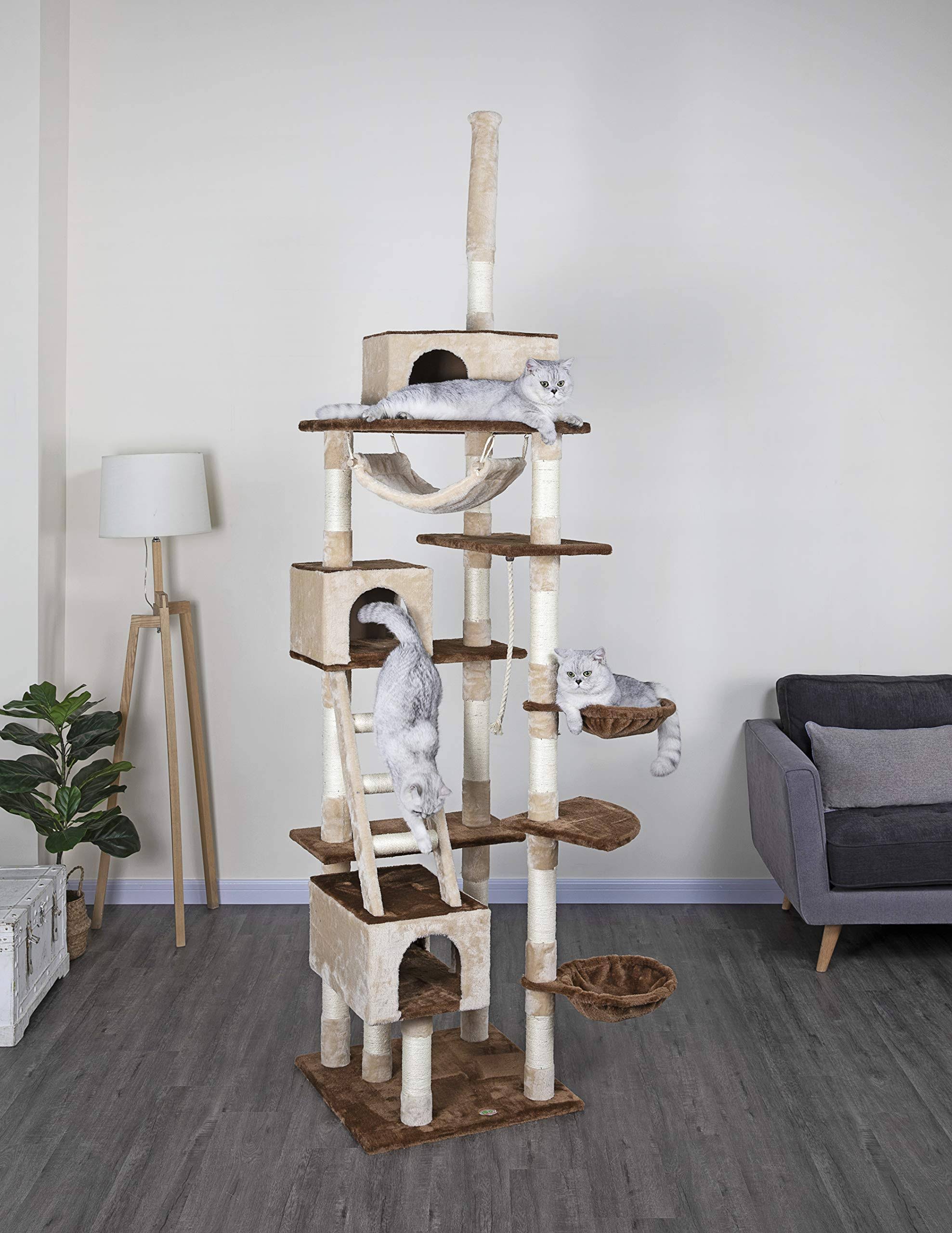 Beige and Brown Cat Furniture Condo Tree O9321