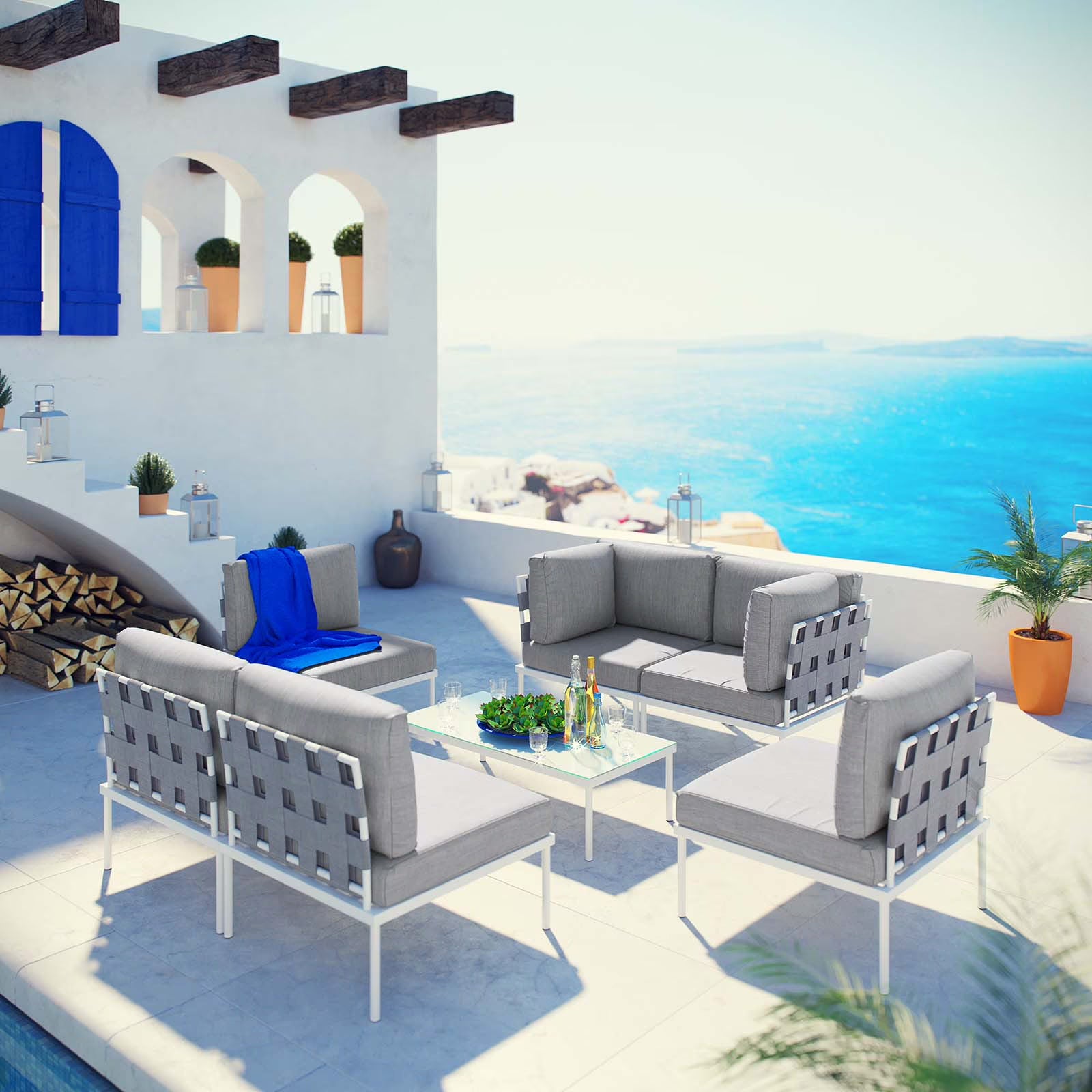 7 Piece Outdoor Patio Aluminum Sectional Sofa Set N565