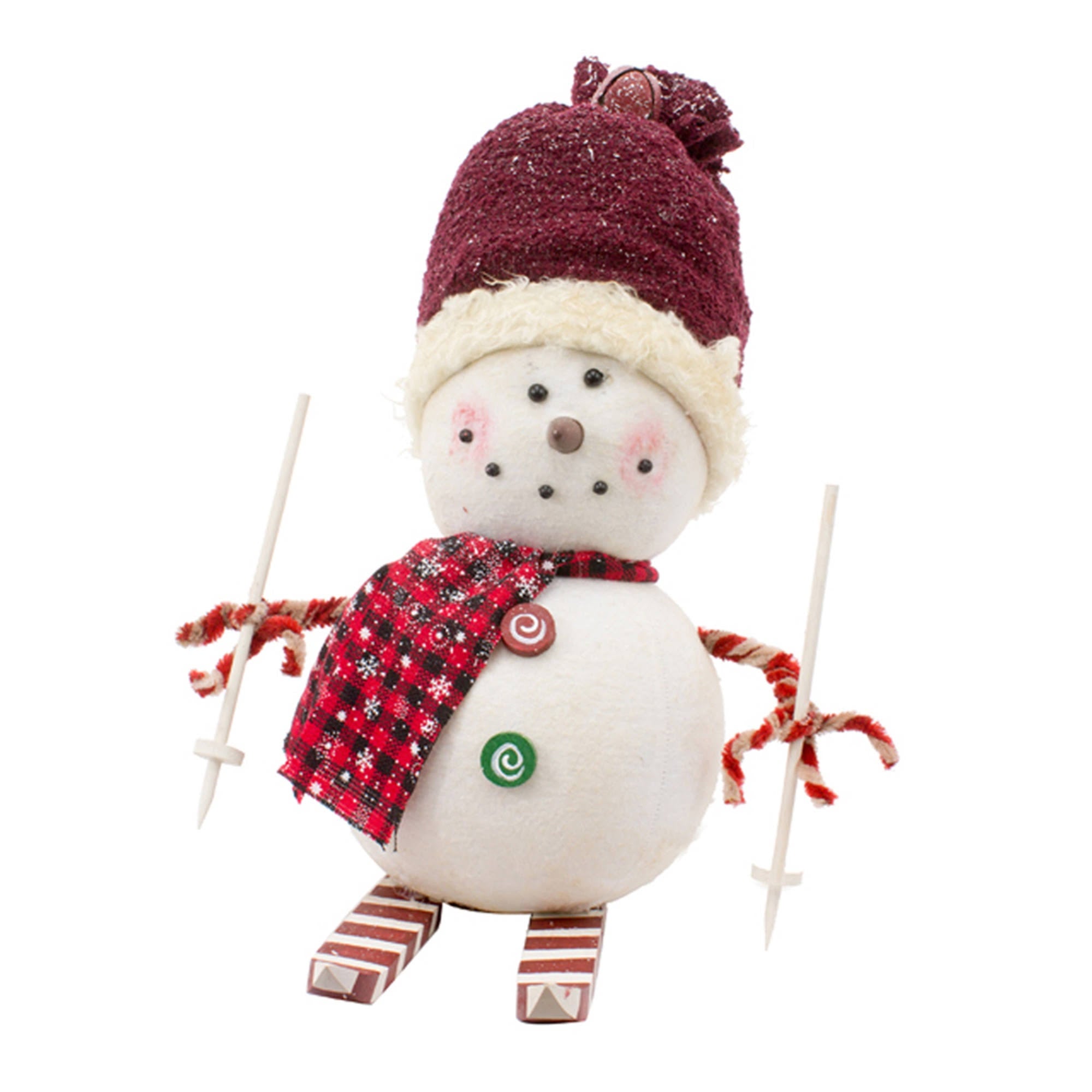White Plush Skiing Snowman with Plaid Scarf T7021
